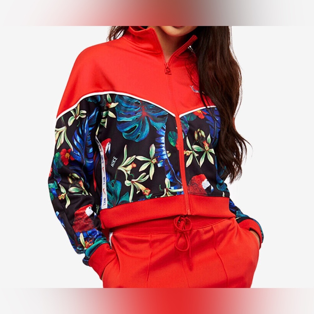 NIKE red/tropical crop athletic zip up jacket